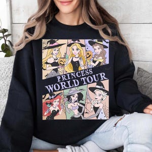 Disney World Halloween Princess Shirt with Ariel Cinderella Belle Elsa Tiana Aurora, Cute Witchy Fall Princess Png