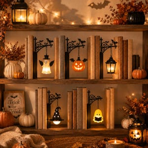 Personalized Book Tavern Lamp, Custom Bookshelf Light, Halloween Library Light, Wrought Iron Scroll Shelf Lamp, Book Nook Decor