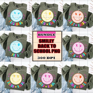 Smiley Back to School PNG Bundle, Hello Pre-k 1st 2nd 3rd 4th 5th Grade Png, Smiley First Day of School Hand Drawn, Teacher Png
