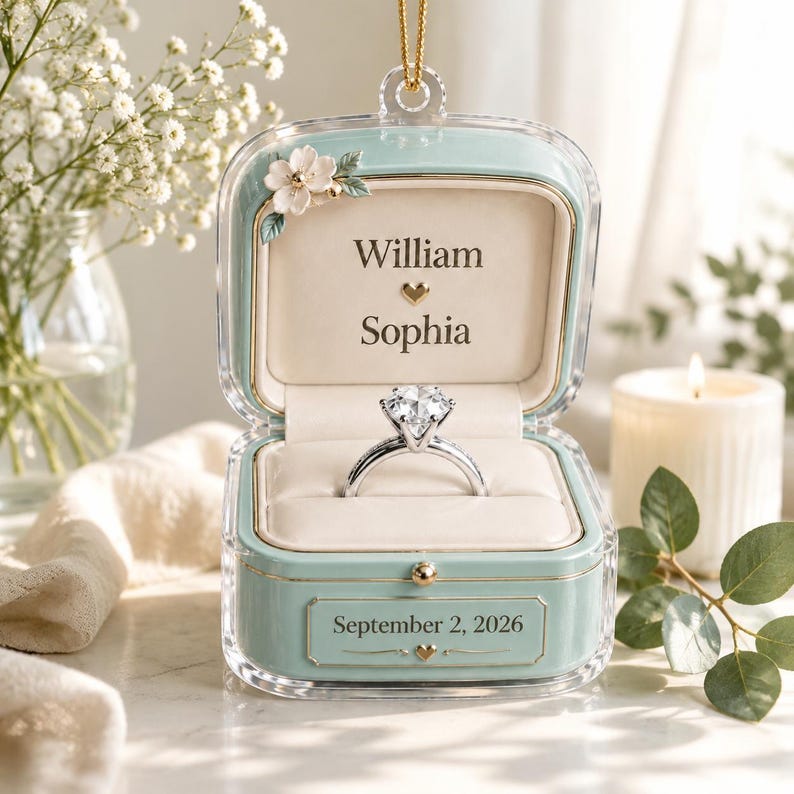 Wedding Rig Box Personalized Ring Box Ornament, Engagement Christmas Ornament,custom ...