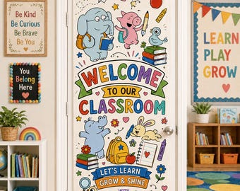 Personalized Elephant & Piggie Classroom Door Banner, The Pigeon Teacher Sign, Custom Teacher Name Tapestry, Back to School Decor