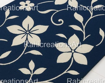 Blue Hand Tufted Floral Rug Handmade Wool Area Rugs for Living room, Bedroom, Boho Decor Rug 7X10, 8X10, 9X12, Custom Rug