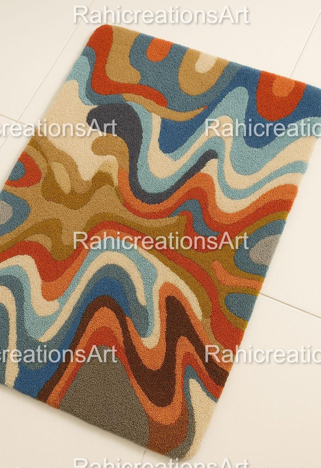 Hand Tufted Wavy Rug Modern Handmade Wool Area Wave Pattern Rugs for ...