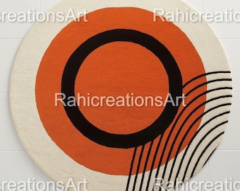 Hand Tufted Wool Area Round Rug Handmade Modern Rugs for Living Room, Bedroom, Circle Rug, 5X5, 6X6, 7X7, Custom Rug