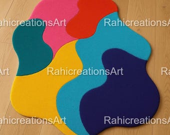 Tappeto in lana annodato a mano - Tappeto moderno astratto colorato, tappeto su misura