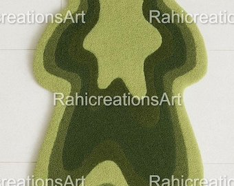 Alfombra verde irregular hecha a mano, moderna y abstracta, hecha a mano para sala de estar, dormitorio y decoración del hogar.