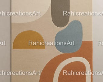 Alfombra moderna tejida a mano, color beige y naranja, de lana con diseño geométrico abstracto, ideal para sala de estar, dormitorio o decoración del hogar. Alfombra hecha a mano a medida.