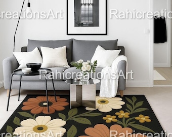Hand Tufted Floral Wool Area Rug, Multicolor Flower Rugs, for Bedroom,