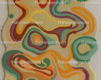 Irregular Rug Hand Tufted Wool Area Rug Handmade Modern Abstract Rugs for Living room Bedroom Hallway Decor Rug 8x10 9x12 Custom Rug