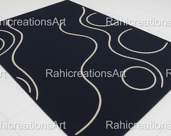 Alfombra azul tejida a mano, moderna y abstracta, de lana, para dormitorio, sala de estar, decoración del hogar, 8x10, 9x12, alfombra personalizada.