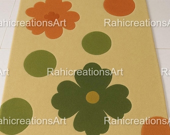 Hand-Tufted Wool Rug, Modern Floral Design, Custom Shapes Available