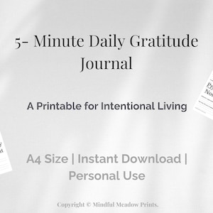 5-Minute Gratitude Journal PDF | Daily Printable for Self-Reflection & Positivity | Guided Prompts | Instant Digital Download