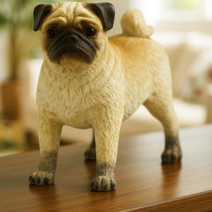Hand-Painted Pug Dog Figurine, Realistic Collectible Toy Model for Dog Lovers, 2.5&quot; Miniature Pet Sculpture