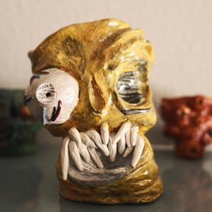 creepy monster pot, creepy sculpture art, ugly plant pot