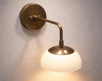 Vintage Brass Wall Sconce with White Globe Shade – Mid Century Modern Wall Light