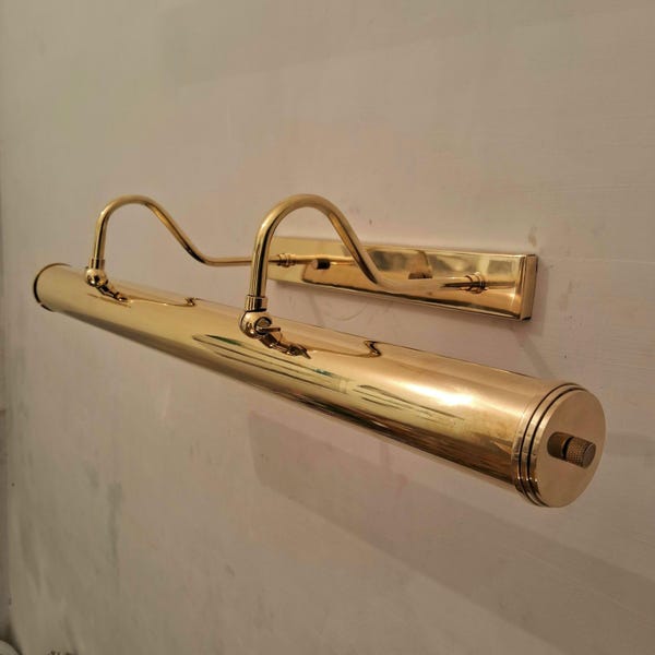Raw Brass 4-Light Picture Light, Vintage Mid Century Wall Lamp