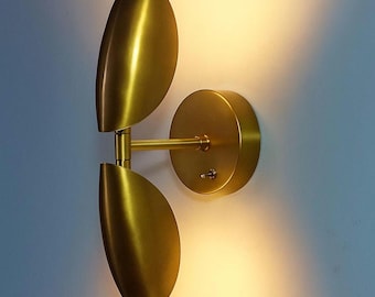 Mid-Century Modern Brass Wall Sconce: Double Shade Wall Light