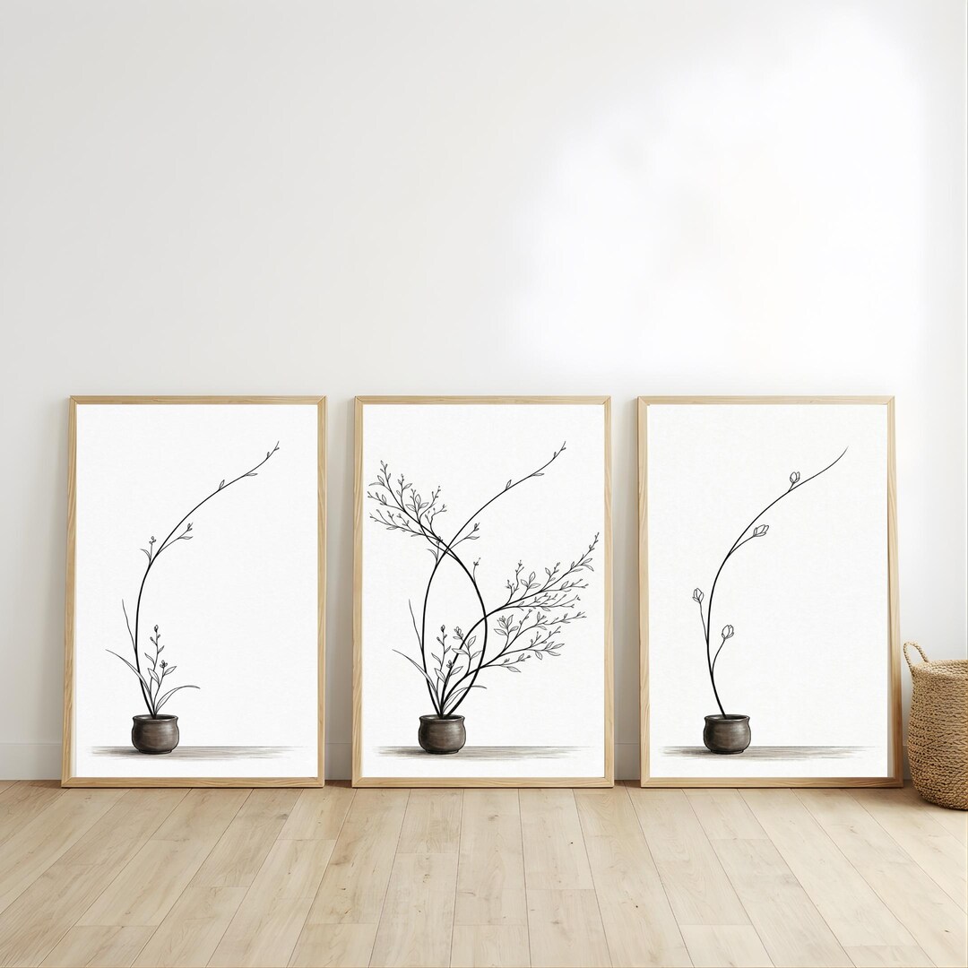 Minimalist Botanical Line Art Set of 3 Prints (digital Download) - Etsy