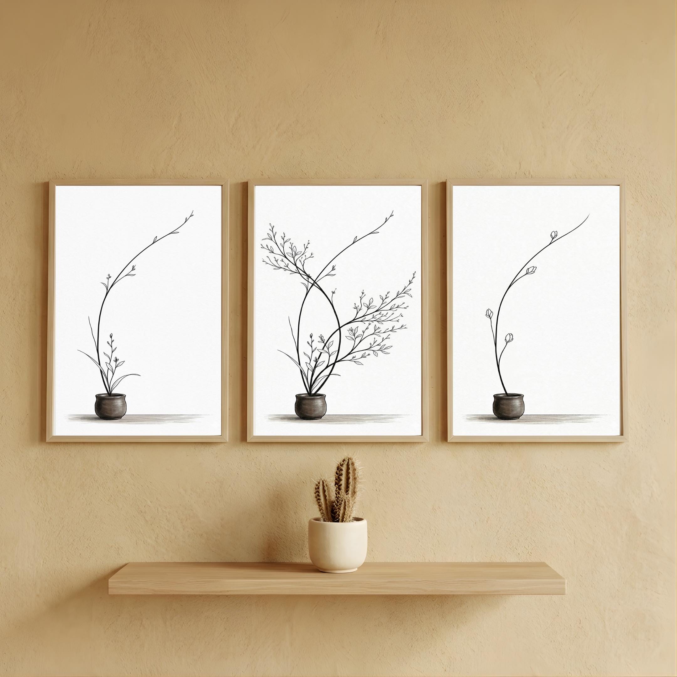 Minimalist Botanical Line Art Set of 3 Prints (digital Download) - Etsy
