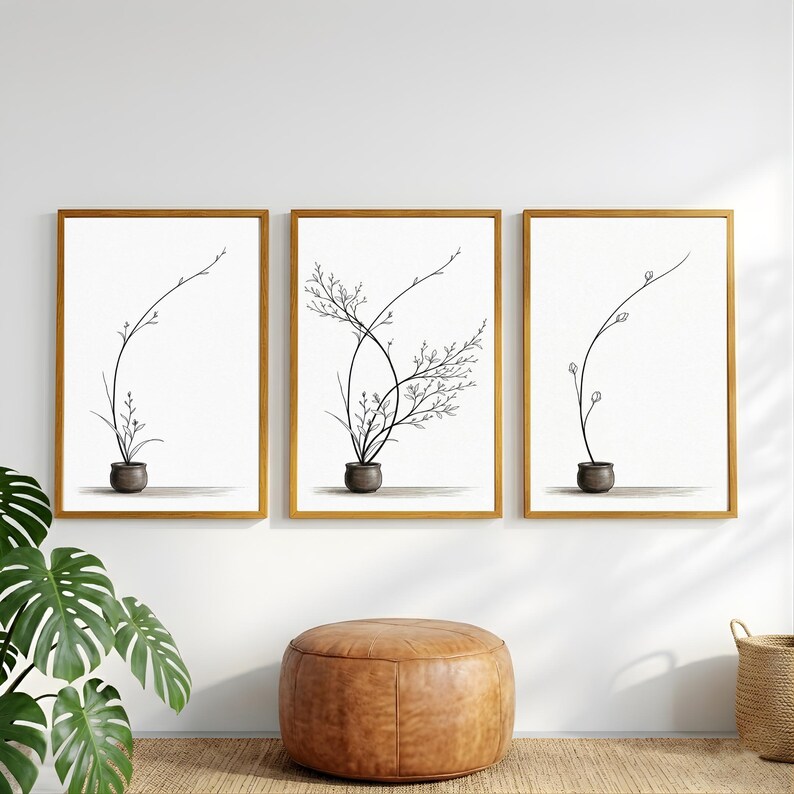 Minimalist Botanical Line Art Set of 3 Prints (digital Download) - Etsy