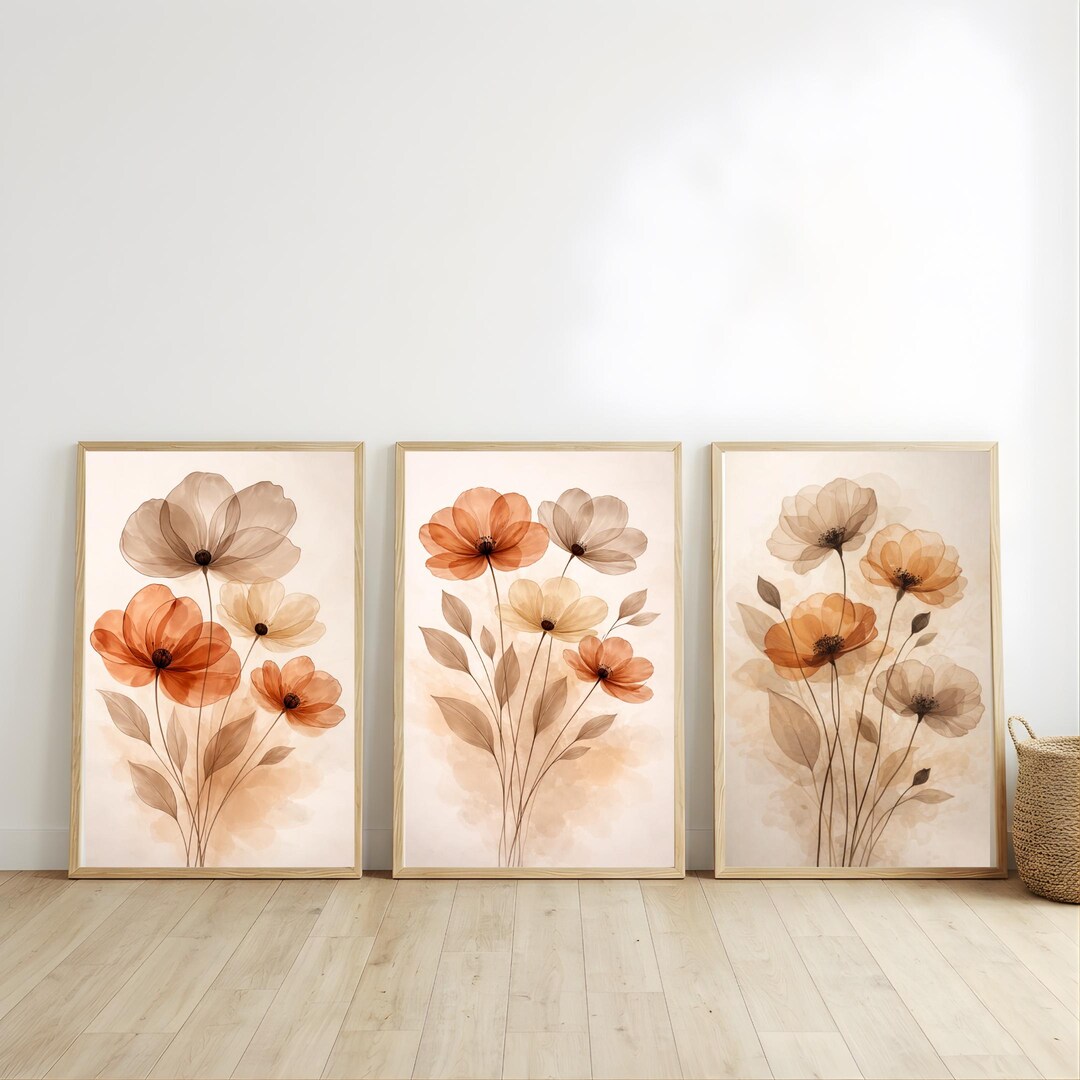 Boho Watercolor Floral Set of 3 Terracotta Prints (digital Download) - Etsy