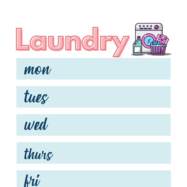 Weekly Laundry Schedule, Weekly Laundry Routine, Laundry Schedule Printable, Laundry Schedule Sign, Instant Download Printable