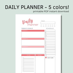 Daily Planner, Printable Planner, Daily Schedule, Daily Organizer, To-Do List, Planner Printable PDF - Daily Goals - Self Care
