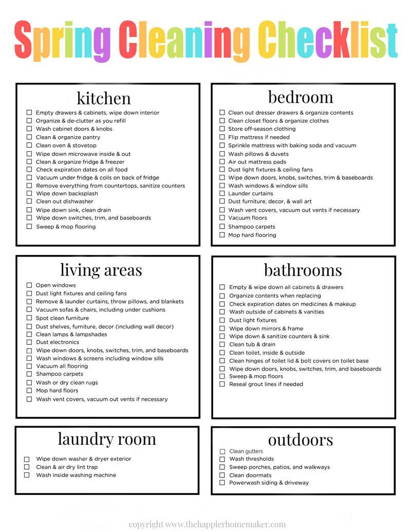 Spring Cleaning Checklist, Seasonal Cleaning, Printable Cleaning