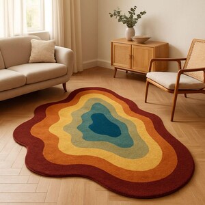 Irregular Shape Hand-Tufted Modern Rug 100% Wool Area Rugs For Bedroom Aesthetic, living room, Minimalist Rug, 4x6, 5x7, 8x10