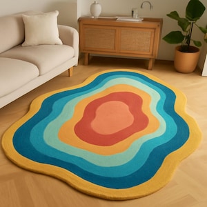 Hand-Tufted Wool Area Rug: Colorful Irregular Shape, Modern Minimalist Design