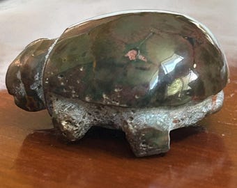 Rainforest Jasper Turtle Figure—Hand Carved Rhyolite Stone for healing , jewelry making, lapidary & Decor