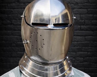 Handcrafted Medieval Knight Helmet: Polished Steel, Cosplay Armor, Display Piece
