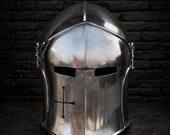 Handmade Hand-Forged Steel Crusader Knight Helmet: Medieval Cosplay Armor LARP