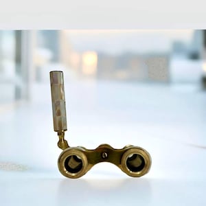 Vintage Mother of Pearl Opera Glasses with Handle – Antique Brass Theater Binoculars – Collectible Opera Glasses