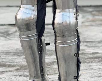 Handcrafted Steel Full Leg Armor: Medieval Knight Greaves Cuisses for Cosplay, LARP