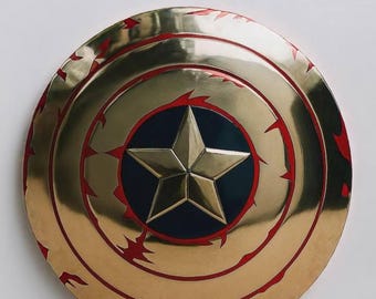 Handmade Aluminum Captain America Shield: Cosplay Prop with Leather Straps
