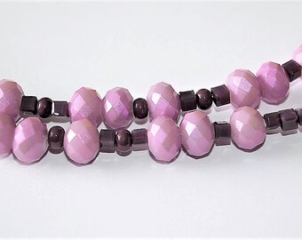 Plum/Purple/Pink/Mauve Beaded Necklace/Cube Shaped Beads/Toggle Closure/Matching Earrings