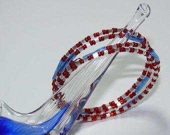 Red White & Blue Memory Wire Bangle Bracelet; Patriot Bracelet; Red Bracelet; Blue Bracelet; Memory Wire Bracelet; Fun Bracelet