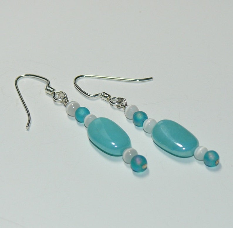 Czech Glass Light Aqua Luster Blue Sterling Silver Dangle Handmade Earrings Aqua Earrings Czech Beaded Earrings image 2