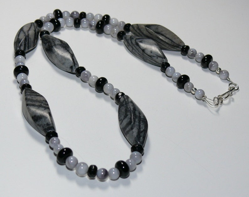 Zebra Jasper & Gray Howlite Handmade Necklace with Sterling Silver Clasp Jasper Necklace Gray Necklace image 2