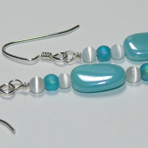 Czech Glass Light Aqua Luster Blue Sterling Silver Dangle Handmade Earrings Aqua Earrings Czech Beaded Earrings image 4