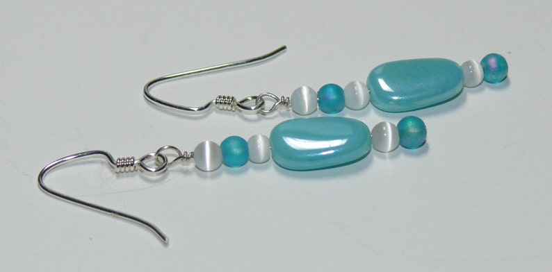 Czech Glass Light Aqua Luster Blue Sterling Silver Dangle Handmade Earrings Aqua Earrings Czech Beaded Earrings image 4