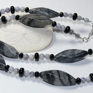 Zebra Jasper & Gray Howlite Handmade Necklace with Sterling Silver Clasp Jasper Necklace Gray Necklace image 4