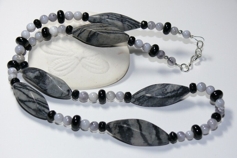 Zebra Jasper & Gray Howlite Handmade Necklace with Sterling Silver Clasp Jasper Necklace Gray Necklace image 4