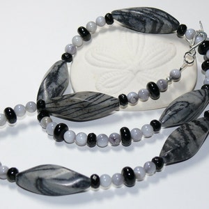 Zebra Jasper & Gray Howlite Handmade Necklace with Sterling Silver Clasp Jasper Necklace Gray Necklace image 1