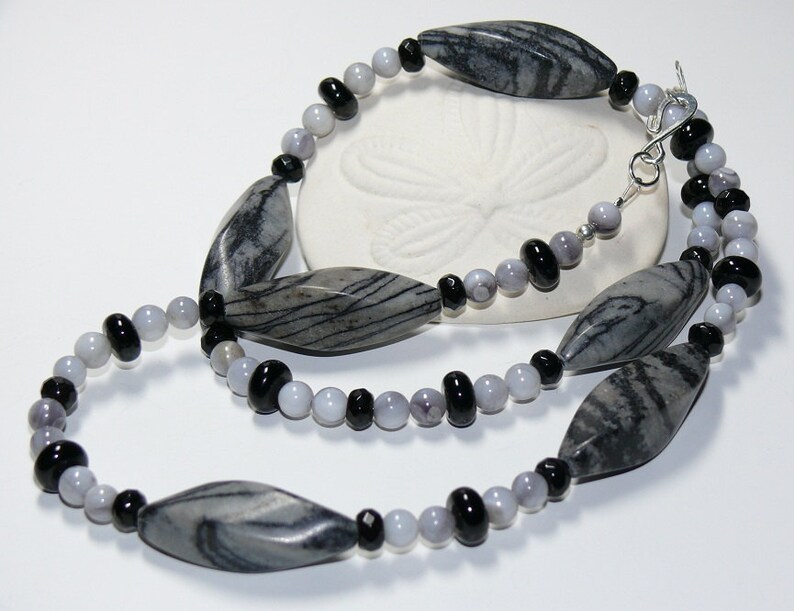 Zebra Jasper & Gray Howlite Handmade Necklace with Sterling Silver Clasp Jasper Necklace Gray Necklace image 1