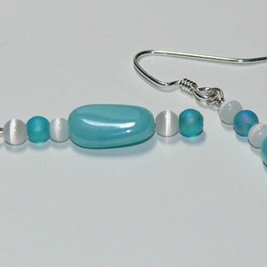 Czech Glass Light Aqua Luster Blue Sterling Silver Dangle Handmade Earrings Aqua Earrings Czech Beaded Earrings image 1