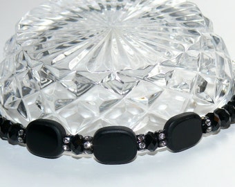 Black Wrist Bling with Sterling Silver Toggle Handmade Ladies Bracelet;Black Bracelet; Toggle Closure Bracelet