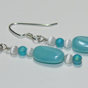 Czech Glass Light Aqua Luster Blue Sterling Silver Dangle Handmade Earrings Aqua Earrings Czech Beaded Earrings image 3