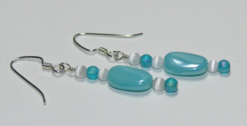 Czech Glass Light Aqua Luster Blue Sterling Silver Dangle Handmade Earrings Aqua Earrings Czech Beaded Earrings image 3